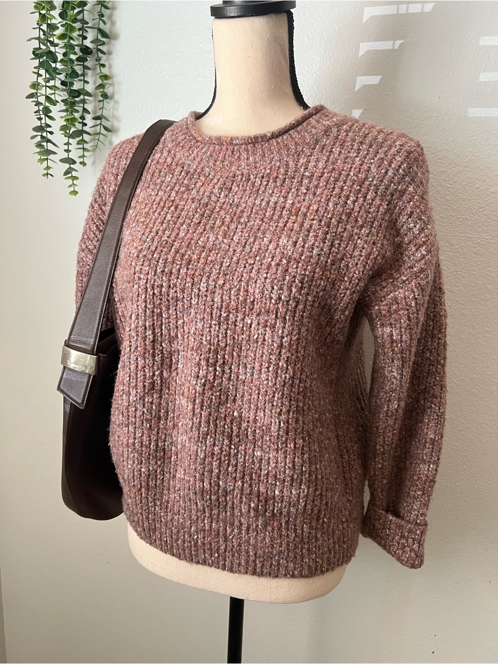 RACHEL Rachel Roy Ribbed Crewneck Sweater - Rose Taupe Mix